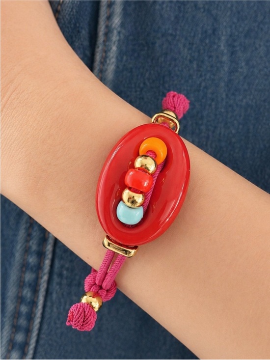Jewelry - New! Red Color Block Pigs Nose Beaded Red Bracelet NWOT